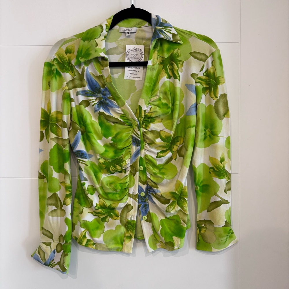 Cache Vibrant Green and Blue Blouse
